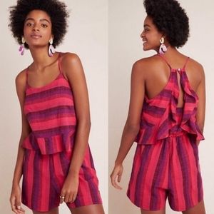 Anthropologie Amadi Melia Linen Stripe Shorts Ruffle Romper